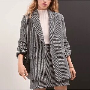 LOFT 2024 Wool Blendl Double Breasted Herringbone Coat Jacket BLAZER 4‎